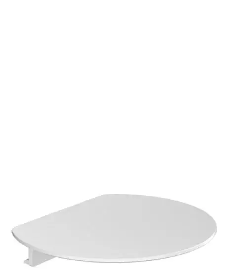 Weißes, rundes Wandregal von Hansgrohe, das an einer Wand montiert ist. Es hat eine halbrunde Form mit einer glatten Oberfläche.